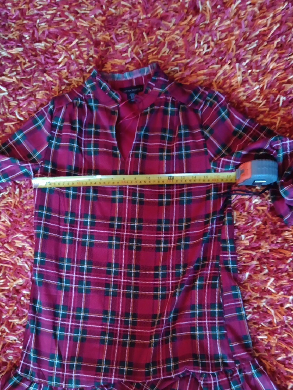 CYNTHIA ROWLEY Plaid Flounce Hem Ruffle Neck Mini Dress - Picture 6 of 7